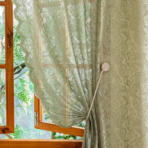 Vista 42 de ALIGOGO Cortinas de color verde menta para dormitorio - Cortinas de encaje traslúcidas de color aguamarina para niña de 63 pulgadas de largo