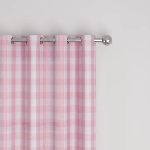 Vista 4 de Juego de 3 cortinas de cocina estilo campirano clásico con ventana de algodón y cenefa con ojales - Set de cenefa y volado a cuadros Buffalo en rosa