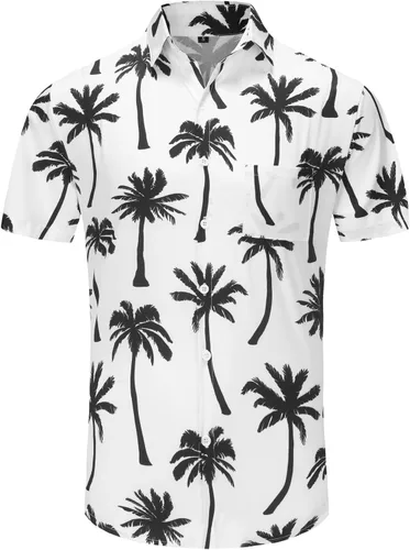 Vista 230 de KYKU - Camisa hawaiana funky para hombre, ropa tropical para vacaciones en Palm Beach