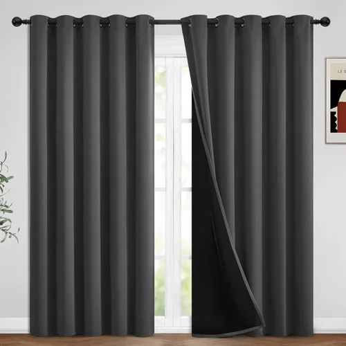 Vista 27 de Yakamok Cortinas 100% opacas para dormitorio, 2 paneles, cortinas de ventana completamente opacas, paneles de ventana con aislamiento térmico