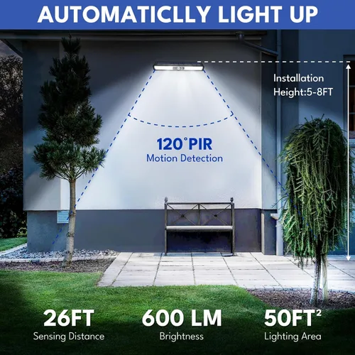 Vista 3 de Luces solares con clip para exterior con sensor de movimiento, paquete de 2, 3 modos, luces de valla alimentadas por energía solar, 36 LEDs 6500K