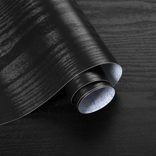 Ismoon Papel tapiz de contacto negro para despegar y pegar, papel de contacto de grano de madera de 17.5 x 118 pulgadas, papel de contacto para