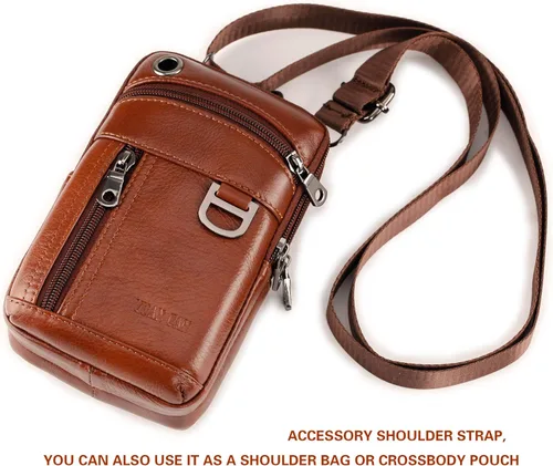 Vista 8 de Funda de cuero para teléfono celular, bolsa de cadera para hombre, bolsa vertical con clip para cinturón, funda de transporte con ranuras