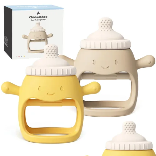 Vista 10 de ChooKaChoo Paquete de 2 manoplas de dentición de silicona para bebés de más de 3 meses, mordedores de muñeca y mano, juguetes masticables