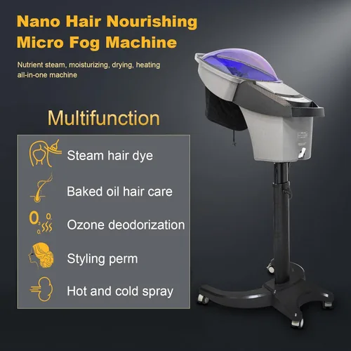 Vista 2 de Vaporizador para el cabello negro natural para cabello con capucha Ozone O3 Micro Mist Cuidado del cabello Máquina profesional Gris oscuro Soporte