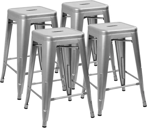 Vista 13 de Devoko Taburetes de bar de metal de 24 pulgadas, para interiores y exteriores, apilables, estilo moderno, industrial, vintage, juego de 4