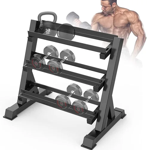 THERUN Soporte ajustable para mancuernas de 3 niveles de 1100 libras, mancuernas hexagonales, soporte para mancuernas, organizador de almacenamiento