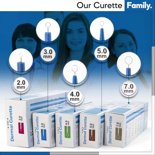 Vista 6 de Curetas dérmicas desechables estériles, embalaje fácil de pelar, caja de 10 (0.079 in)