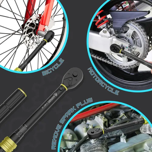 Vista 7 de Llave dinamométrica de clic de 3/8 de pulgada, 5-45 pies-libras/6.8-61 Nm, de doble dirección, aluminio ligero, 72 dientes, llave dinamométrica