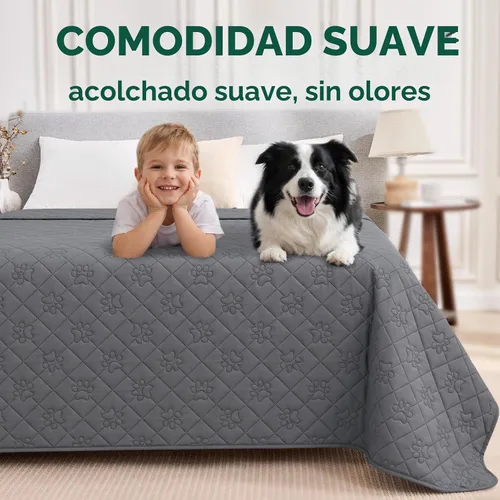Vista 4 de PAWFINITY Funda de cama impermeable para perros, manta para mascotas lavable para colchón Gris