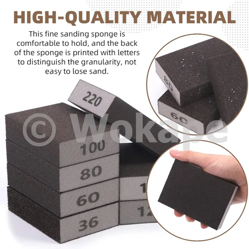 Vista 4 de Kit de 16 esponjas de lijado grueso de grano 80 con cepillo, bloque de lijado de espuma blanca para pulir muebles de plástico de madera y metal