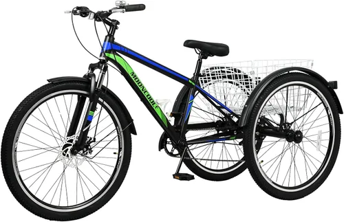 Barbella Bicicleta de montaña para adultos, 7 velocidades y tres ruedas, triciclo de montaña para adultos, triciclo de crucero, triciclo de