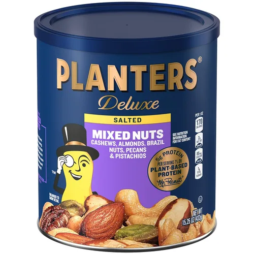 Vista 9 de PLANTERS Deluxe - Mezcla de frutos secos ligeramente salados, reducidos en sodio, 15.25 onzas, recipiente resellable: con anacardos, almendras