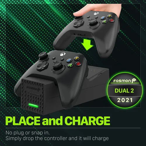 Vista 2 de Fosmon Dual 2 Controller Charger Compatible with Xbox Series XS Controllers (Not for Xbox One 360), (Two Slot) High Speed Docking Charging Station