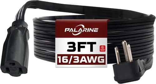 Cable de extensión de enchufe plano negro de 3 pies, cable de alimentación resistente calibre 16