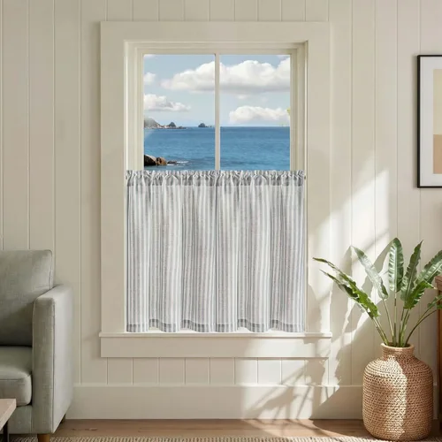 Vista 52 de jinchan - Cortinas de lino a rayas para cocina de 20 pulgadas de largo, cortinas de varios niveles, estilo granja moderna de café, tratamientos