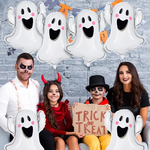 Vista 6 de 3 globos de fantasma de Halloween, globos de aluminio con forma de fantasma blanco, globos grandes de Mylar para decoración de fiesta temática