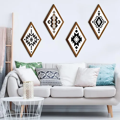 Vista 3 de Nuenen 6 piezas de decoración de pared azteca geométrica de madera, arte de pared geométrico de granja, decoración del hogar boho del suroeste