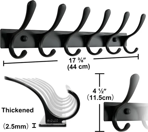 Vista 6 de SKOLOO Coat Rack Wall Mounted - 6 Hooks, Heavy Duty, Stainless Steel, Metal Wall Hanger, Sturdy Coat Hooks for Hanging Coats, Jacket, Clothes, Hats
