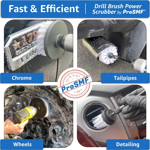 Vista 5 de ProSMF Juego de cepillos de taladro para detalles de coche, cepillo para taladro, accesorios de cepillo de taladro eléctrico - Llantas - Llantas