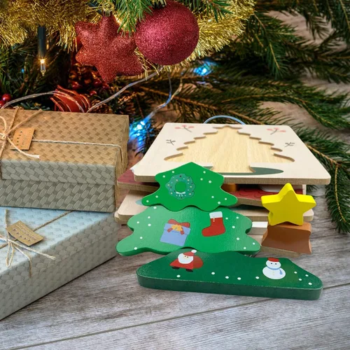 Vista 4 de Anditoy Paquete de 4 rompecabezas de madera de Navidad para niños pequeños, juguetes de Navidad, rellenos de calcetines de Navidad, regalos de fiesta