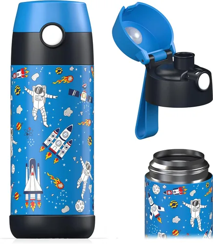 Vista 16 de Jarlson® MALI - Botella de agua para niños [18 onzas], botella térmica de acero inoxidable sin pajilla, botella de agua aislada a prueba de fugas
