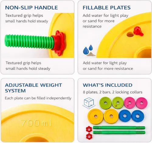 Vista 4 de Juego de pesas ajustables para llenar con arena o agua, para niños