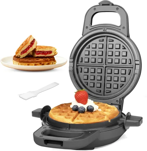 Vista 9 de SugarWhisk Máquina de Hacer Waffles Rellenos de 6 Pulgadas Giratoria, Máquina de Hacer Waffles Volteable con Anillo de Waffle Removible, Waflera