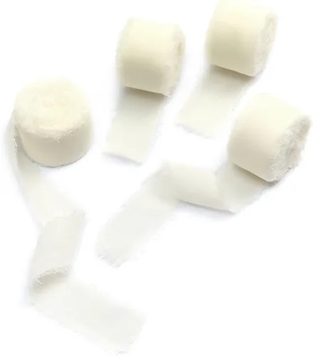 Vista 19 de 4 rollos de cinta de seda hecha a mano con flecos de 1.5 pulgadas x 5 yardas (4 rollos de 20 yardas) para invitaciones de boda, ramos de novia
