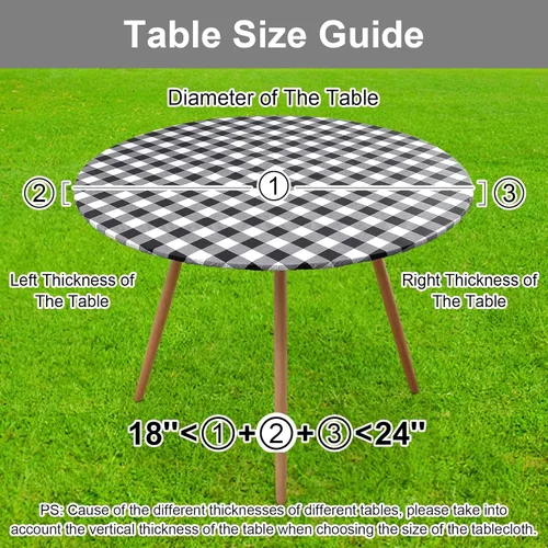 Vista 8 de Smiry - Mantel redondo de vinilo ajustable con bordes elásticos para mesas de picnic de 18"-24", mantel de vinilo impermeable con parte trasera