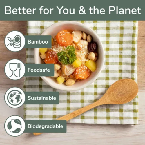 Vista 6 de BambooMN Cuchara de cena reutilizable de bambú sólido de 8 pulgadas, cubiertos de comedor, utensilios de cocina, 10 piezas