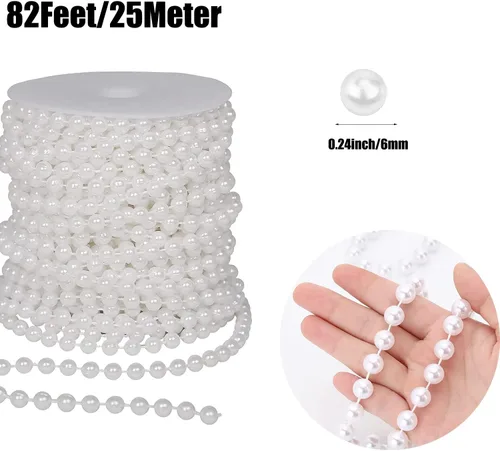 Vista 3 de Guirnalda de cuentas de Navidad de 82 pies / 82.0 ft de longitud, cadena de perlas de imitación, guirnalda de árbol de Navidad, decoraciones