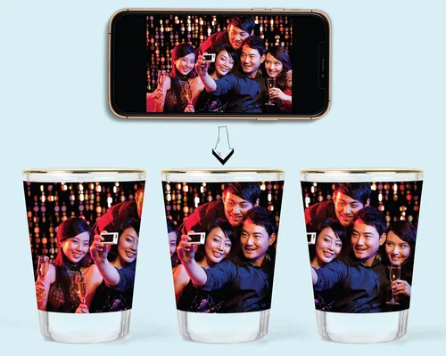 Vista 3 de Vasos de chupito personalizados con foto - Regalo personalizado con imagen, borde dorado