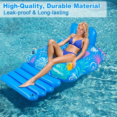 Vista 2 de JOSEN Inflatable Pool Lounger Float, Heavy Duty Pool Floats for Adults with Innovative Footrest&Cup Holders, Pool Chair for Swimming Pool, River