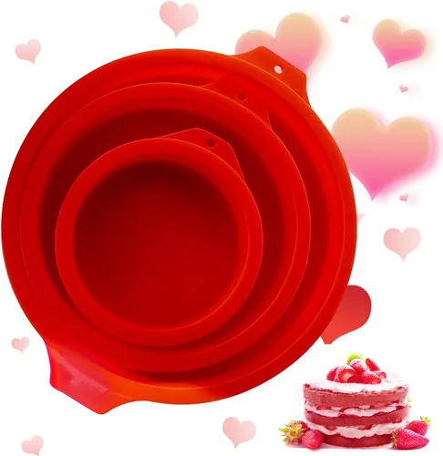 Vista 10 de Moldes de silicona para tartas en forma de corazón, 3 unidades, moldes de silicona para hornear de 4, 6, 8 pulgadas, moldes antiadherentes para Rosa
