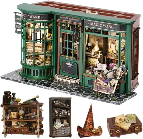 Vista 8 de Lannso Kit de casa de muñecas en miniatura, kit de casa de muñecas, mini casa de muñecas de madera hecha a mano para regalo de adultos (AWO2-003)