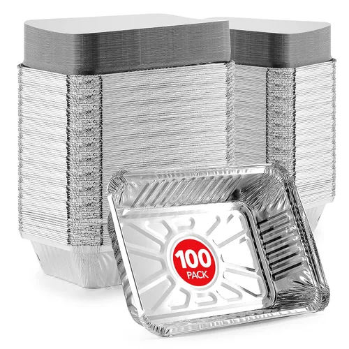 Vista 8 de Stock Your Home Utensilios de cocina desechables de aluminio de 1 libra con tapas (paquete de 25) – Sartenes de aluminio con tapas de cartón