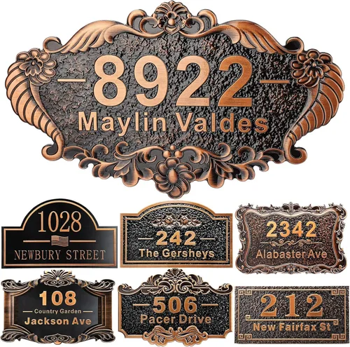 Vista 20 de Placa personalizada de dirección de casa de 12 pulgadas, números fundidos para exteriores, placa de señal de dirección personalizada con nombre
