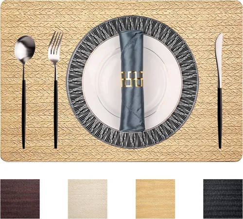 Vista 51 de PIGCHCY Juego de 4 manteles individuales en forma de cuña para mesa de comedor, tejido cruzado, lavables, resistentes al calor, manteles