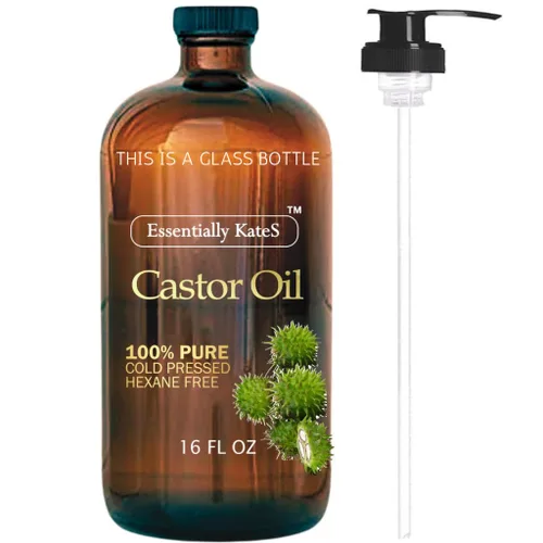 Vista 5 de Essentially KateS Aceite de ricino de 16 onzas líquidas (botella de vidrio), 100% prensado en frío, certificado orgánico USDA, cuidado de la piel