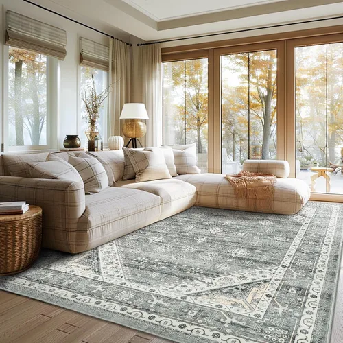 Vista 31 de Roxstand Alfombras de área de 5 x 7, resistentes a las manchas, lavables a máquina con parte trasera antideslizante, alfombras vintage