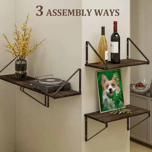 Vista 5 de BAMEOS Estantes flotantes de madera rústica, estantería pequeña para sala de estar, oficina, dormitorio, con soporte de metal