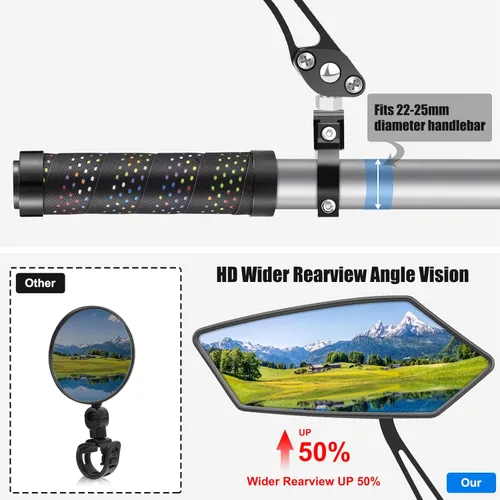 Vista 2 de Diyife Espejo de Bicicleta, Espejo Retrovisor de Manillar de Gran Ángulo HD, Accesorios de Espejo Retrovisor Ajustable de 360° Resistente a