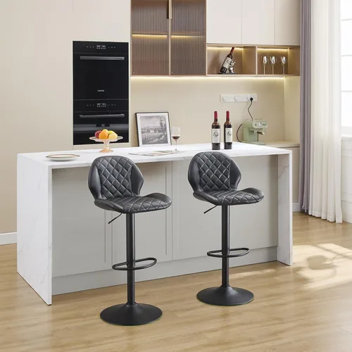 Vista 8 de FIRAVOE Juego de 2 taburetes de bar giratorios negros con respaldo, taburete de bar ajustable de 24 a 33 pulgadas, taburete de bar tapizado de piel