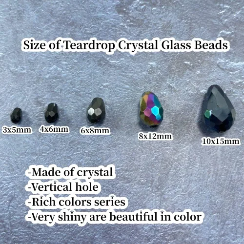 Vista 3 de 200 piezas Cuentas de cristal con forma de lágrima 3x5mm con orificio vertical, facetas, cuentas espaciadoras de cristal para pulseras, collares