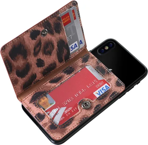 Vista 9 de CheapSunday Soporte para tarjetas de identificación para la parte posterior del teléfono, cartera de cuero para teléfono con soporte, billetera Beige