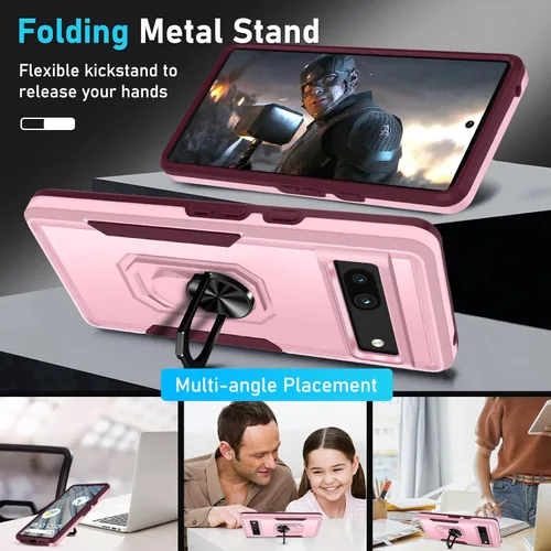 Vista 3 de Janmitta Funda para Google Pixel 7a con protector de pantalla + protector de lente de cámara, resistente a prueba de golpes, funda de teléfono