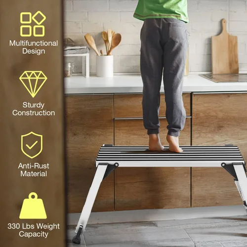 Vista 6 de Giantex Banco de trabajo plegable de aluminio antideslizante Plataforma para trabajos de yeso Taburete escalera con capacidad de 330 libras