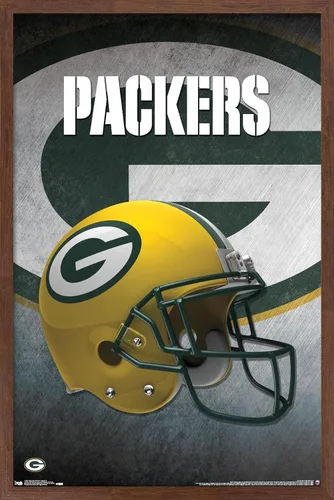 Vista 17 de Trends International NFL Green Bay Packers - Póster de pared con casco 16, 14.725 x 22.375 pulgadas, versión enmarcada de madera de granero