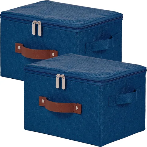 Vista 26 de Contenedores de almacenamiento con tapa con cremallera de tela de algodón y lino, cestas de almacenamiento con tapa, cajas plegables lavables